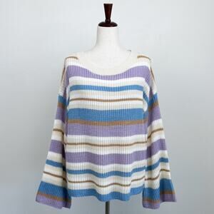 Fashion Nova Lavender Retro Stripe Wide Bell Sleeve Rib Knit Sweater MEDIUM